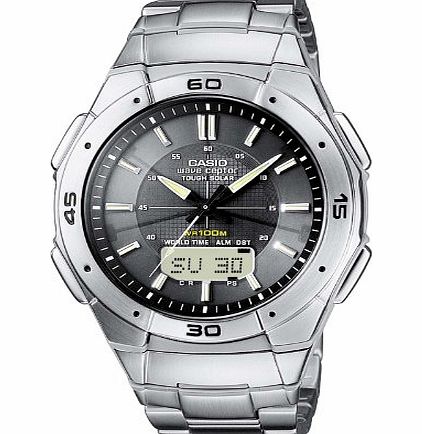 Casio WVA-470DE-1AVEF Radio Controlled Analog and Digital Quartz Multifunction Watch with Chronograph, Time Zones, 3 Alarms, Solar Power and Steel Bracelet