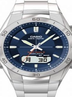 Casio WVA-M640D-2AER Mens Quartz Watch with Blue Dial Analogue - Digital Display and Silver Stainless Steel Bracelet