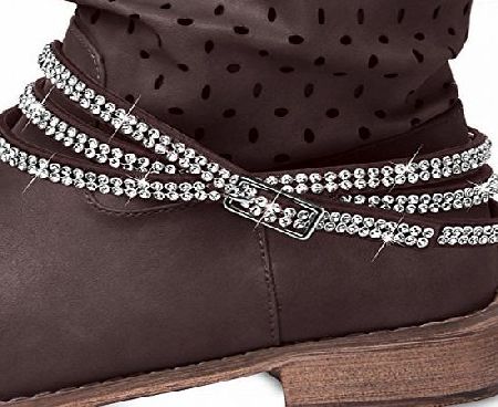 CASPAR Fashion CASPAR Womens Boot Strap / Bracelet / Accessory with Rhinestones- many colours - STB015, Farbe:black