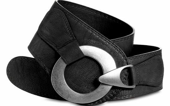 CASPAR Womens Wide Belt / Waist Band with Beautiful Large Metal Buckle - many colours - GU243, Grtel Lnge:90;Farbe:black
