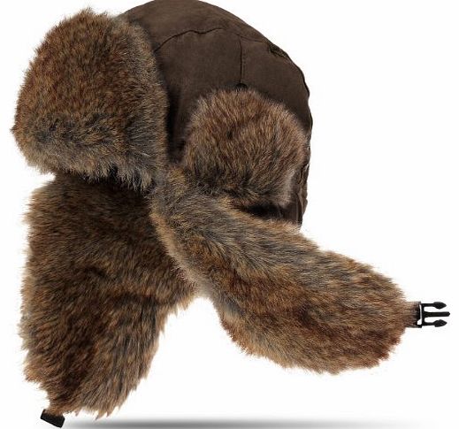 CASPAR Womens Winter Faux Fur Classic Trapper Hat / Ushanka Earflap Hat in Suede Look - many colours - MU003, Farbe:braun