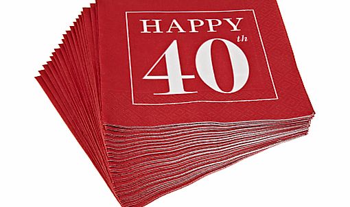 Caspari 40th Celebration Napkins, Pack of 20, Red