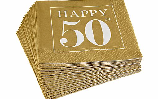 Caspari 50th Celebration Napkins, Pack of 20, Gold
