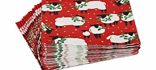 Caspari Holly Sheep Napkins, Pack of 20