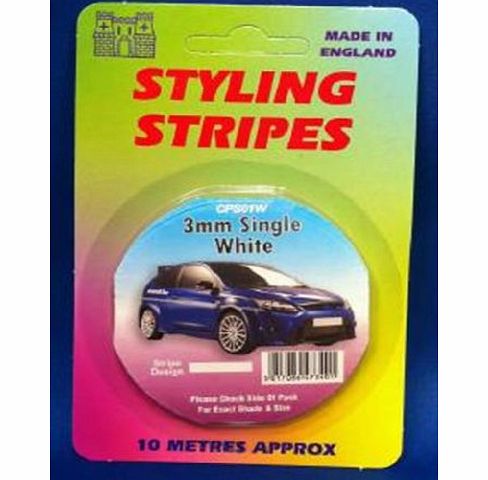 Castle Promotions 3mm White Pin/Styling Stripe for Car, Home or Office approx 10 metre self adhesive roll