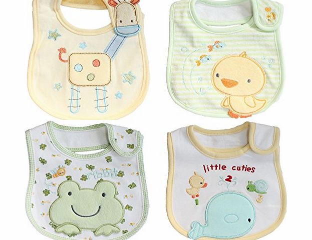 Catasy Baby Boy Girl Unisex 4-Pack Embroidered Cotton Bibs Gift Set