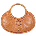 Cognac Leather Handbag with Wooden Handles