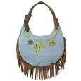 Leather and Jeans Flat Hobo Bag