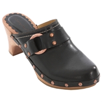 Vino Black Leather Slip On Mules