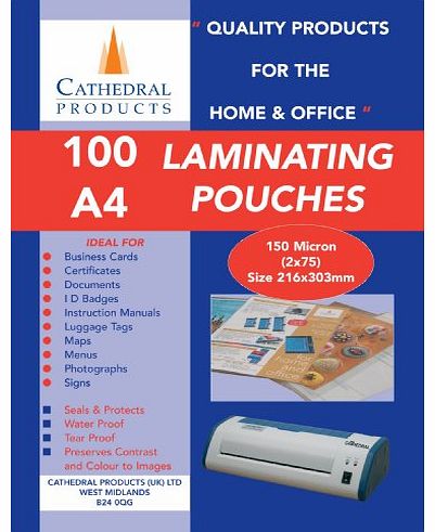 Laminating Pouches 150 Micron, 100 Pack, A4