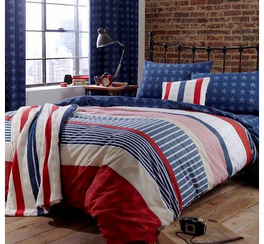 Catherine Lansfield Boys Assorted Single Duvet Quilt Cover Bedding Set Stars Stripes Blue Red White