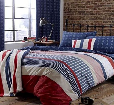 Catherine Lansfield Boys Stars and Stripes Double Duvet Cover Pillowcase Set