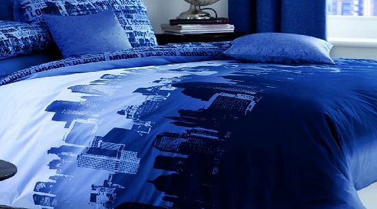 Catherine Lansfield City Scape Quiltset, Blue - Double