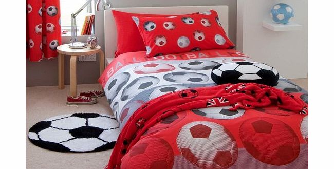 Catherine Lansfield Football Boys Mens Duvet Cover Quilt Set - Red - Double Bed Size Bedding