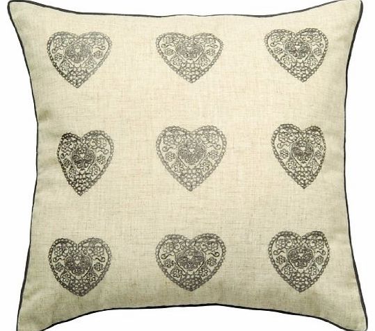 Home Vintage Hearts Cushion Cover, Silver, 45 x 45 Cm