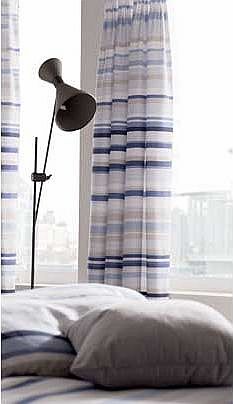 Knitted Stripe Lined Curtains 168x183cm - Blue