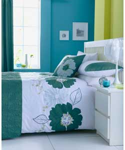 Catherine Lansfield Summer Floral Duvet Cover Set - Teal - Kingsize