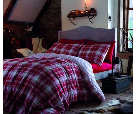 Catherine Lansfield Tartan Stripe Red Fitted Sheet - Kingsize