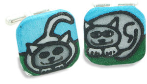 Cats Handpainted Silk Cufflinks