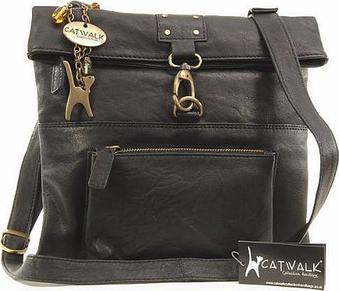 Catwalk Collection Handbags Catwalk Collection Leather Cross-Body Bag - Dispatch - Black