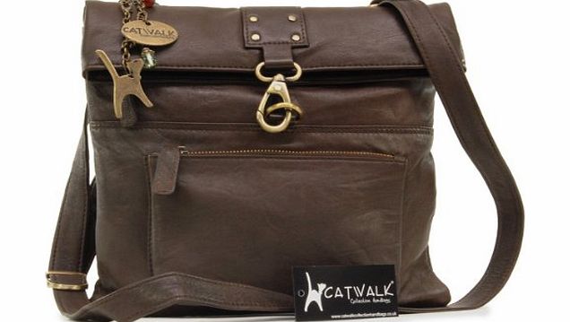 Catwalk Collection Handbags Catwalk Collection Leather Cross-Body Bag - Dispatch - Brown