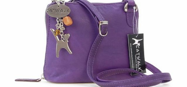 Catwalk Collection Handbags Catwalk Collection Leather Cross-Body Bag- Lena - Purple