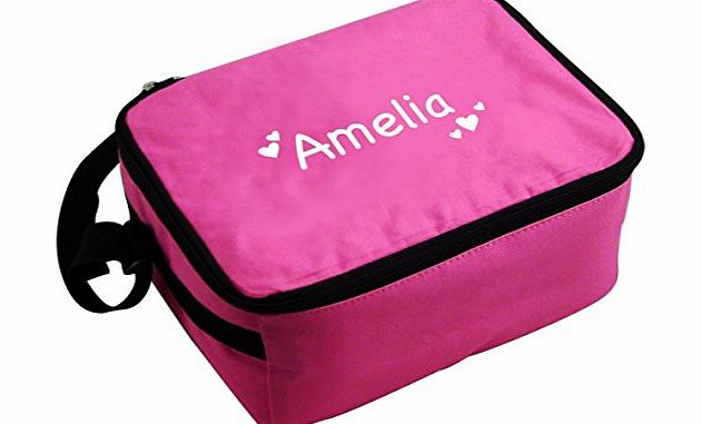CBG Childrens Personalised Pink Girls Lunch Bag for School White Hearts Box