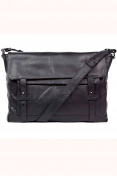 Marvin Black Leather Messenger Bag