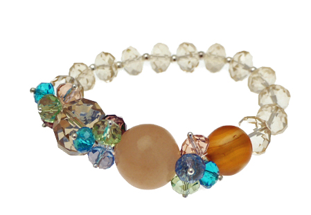 Clear bead bundle bracelet - tan& blue