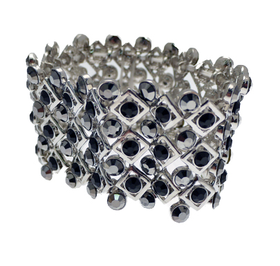 CCZ Design Elasticated Black Diamante Banded Bracelet