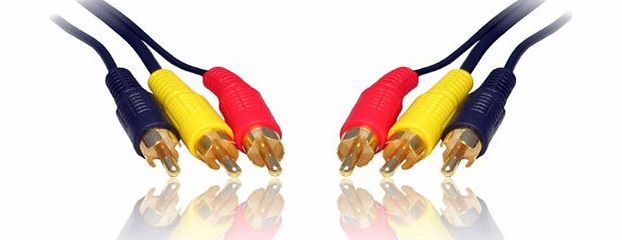 CDL Micro 15m 50ft Gold 3 Core Triple RCA Phono Audio Video Cable Lead Wire Cord, Male to Male