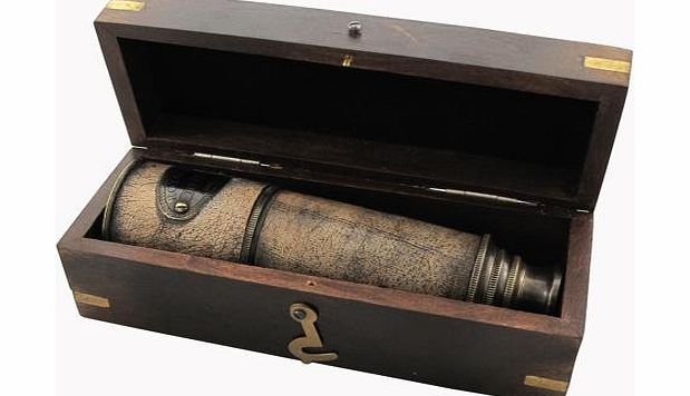 CE Hand Made Items Antique Leatherette W. Ottway Royal Navy Telescope with Wooden Box