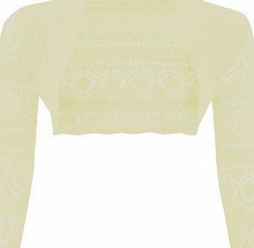 CELEB LOOK A26 NEW WOMENS LADIES LONG SLEEVE CROCHET BOLERO SHRUG CROPPED KNITTED CARDIGAN TOP IN PLUS SIZE 08-32 (M/L (UK 12-14), CREAM)