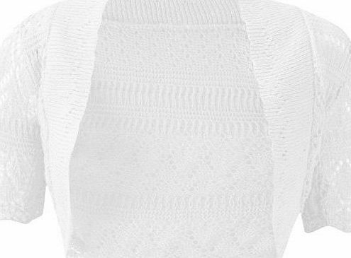 CELEB LOOK C02NEW GIRLS KNITTED BOLERO SHRUG CROCHET SHORT SLEEVE CARDIGAN KIDS YRS 2-13 (11-12 YEARS, WHITE)