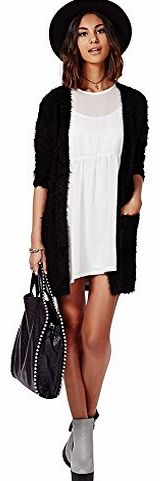 CELEB LOOK  Knitted Open Eye Lash Fluffy Black Cardigan