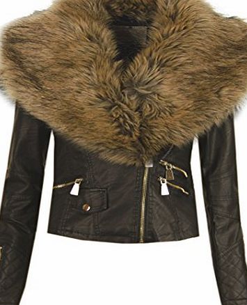 CELEB LOOK F11 NEW WOMENS LADIES GIRLS FAUX FUR LEATHER PVC BOMBER BIKER CROPPED RIVER ISLAND STYLE ZIP UP JACKET.