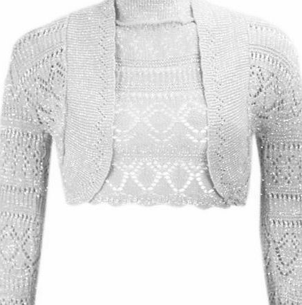 CELEB LOOK T24 NEW WOMENS KNITTED CROPPED BOLERO SHRUG METALIC LUREX CROCHET CARDIGANS TOP (ONE SIZE (UK 08-14 ), WINE)
