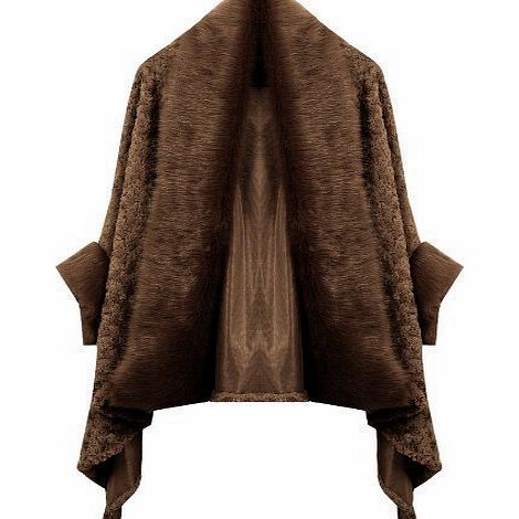 CELEB LOOK U79 NEW WOMENS FAUX FUR TRIM ROMANY LADIES CAPE IN PLUS SIZE 08-20 (ONE SIZE 08-14, COCO BROWN)