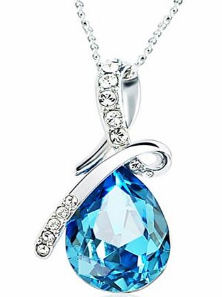 Celebrity Elements Celebrity Jewellery Blue Austrian Crystal made with Swarovski Elements Crystal Big Water Drop Shape Pendant K-White Gold Plated Necklace for Women free Gift Box CB403