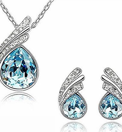 Celebrity Elements Celebrity Jewellery Blue Water Drop Shape Austrian Crystal Made Swarovski Elements Insert Stud Earrings amp; Fashion Necklace Jewellery Set Free Gift Box JS201404 407