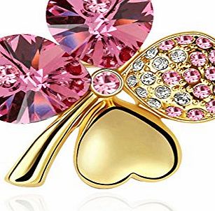 Celebrity Elements Celebrity Jewellery Rose Gold Plated Rose Red Austrian Crystal Lucky 4 Leaf Clover Brooch for Women