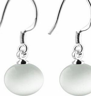 Celebrity Elements Celebrity Jewellery S925 Sterling Silver Opal Cute Round Cat Eye Stone Hook Drop Earrings for Women