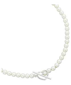 X Sterling Silver and Pearl Heart T-Bar Necklace