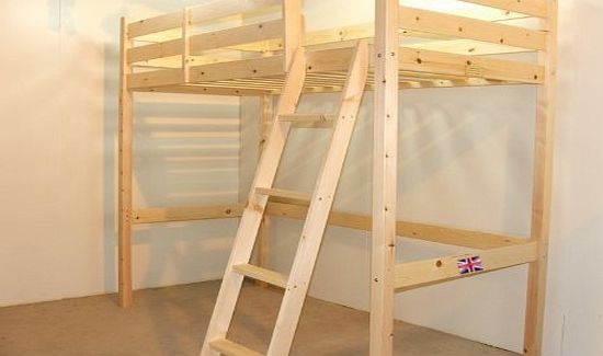 Loft Bunk Bed - 3ft single wooden high sleeper bunkbed - with 20cm thick sprung mattress - CAN BE USED BY ADULTS