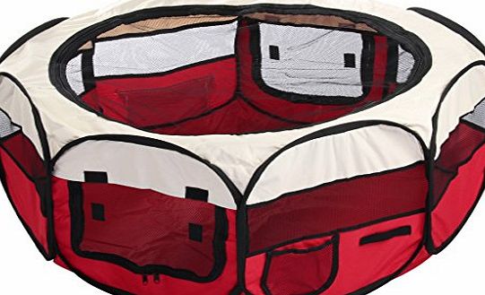 CellDeal Folding Fabric Pet Play Pen Puppy Dog Cat Rabbit Guinea Pig Playpen Run Cage Red