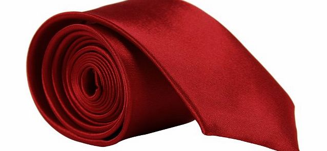 CellDeal skinny slim mens wedding solid plain necktie color tie (red)