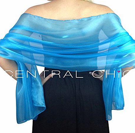 Central Chic Silky Iridescent Wrap Stole Shawl For Weddings Bridal Bridemaids amp; Evening Wear - Various Colours (Turquoise)