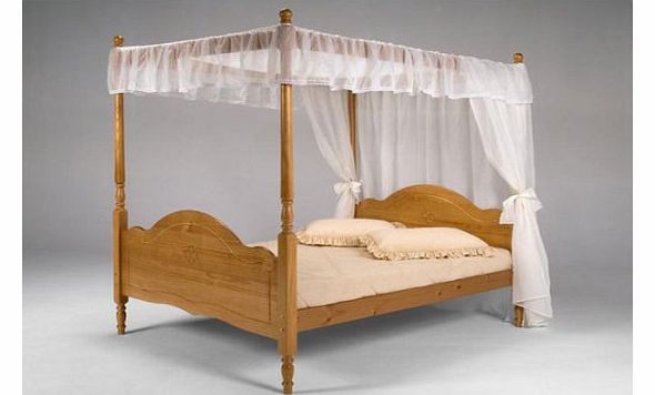 46`` DOUBLE VENEZA SOLID PINE FOUR POSTER BED WITH MATTRESS & DRAPES, FROM CENTURION PINE
