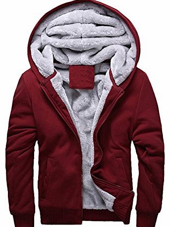 NTS Mens Warm Hooded Zip Hoodie Hoody Cardigan Jacket Coat Red 3XL