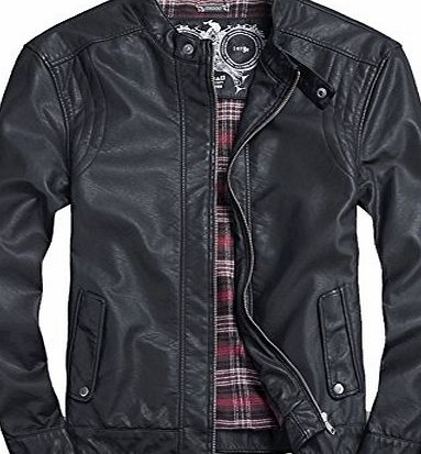 CHALMART-THOOO THOOO Mens Cool Slim Stand Collar Zip-up Leather Moto Jacket Coat XL